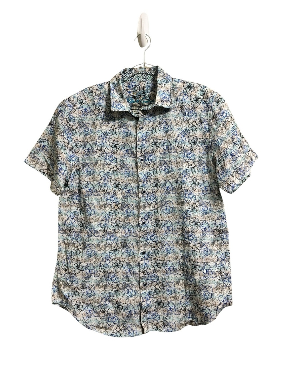 ROBERT GRAHAM Linen Sz Md Blue Beige White Abstract Floral Linen